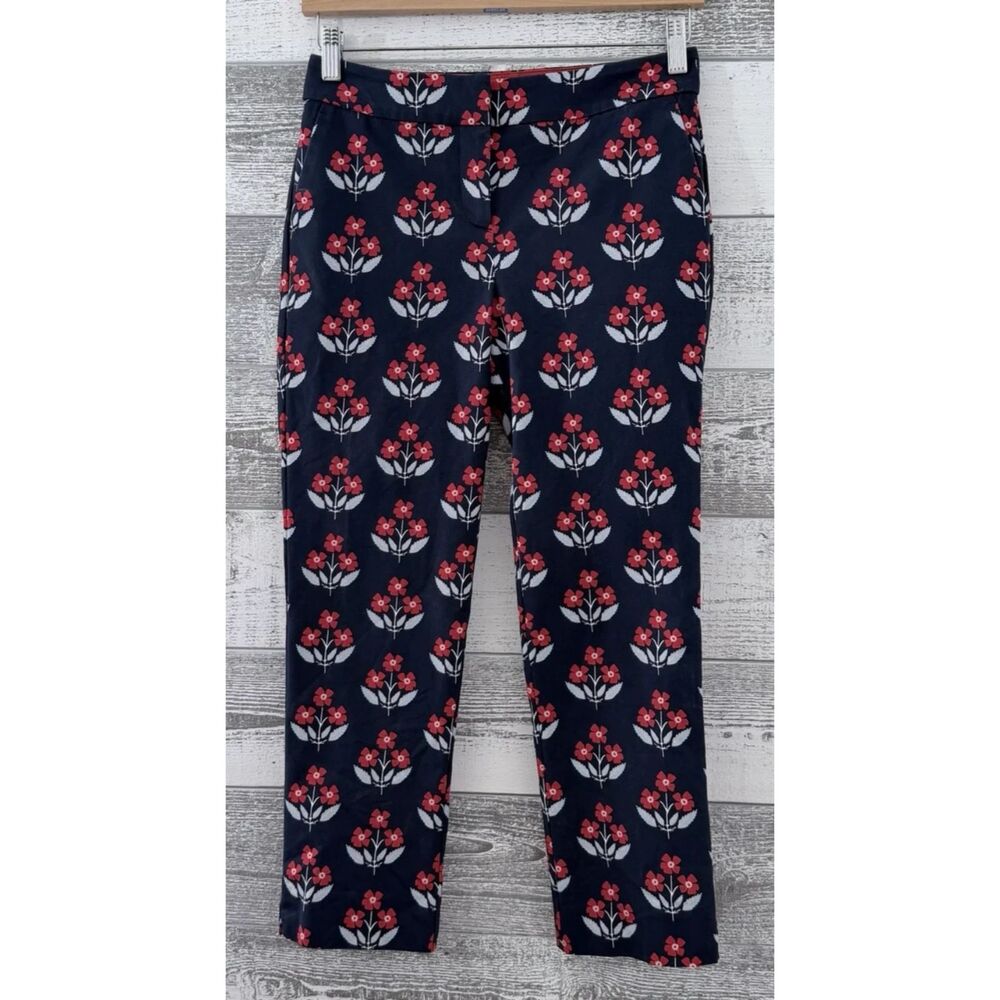 Boden Navy Floral Cropped Pants Trousers Women's Size 2P Preppy Career